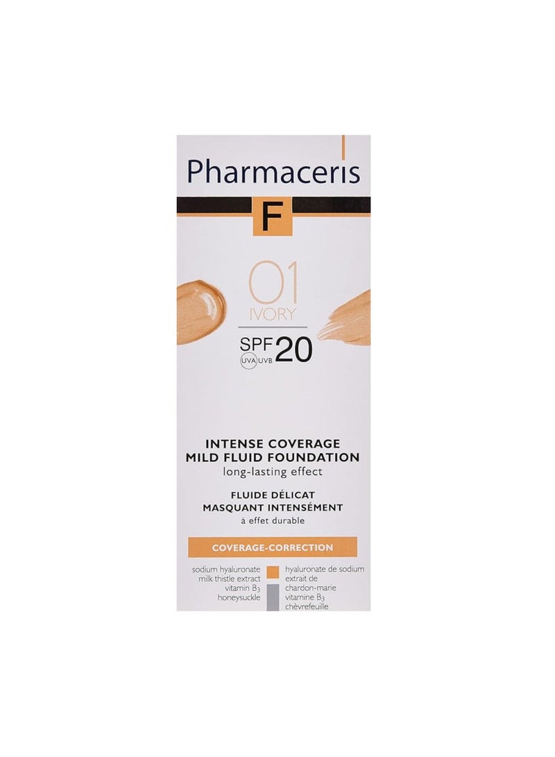 pharmaceries PHARMACERIS INENSE COVERAGE MILD FOUNDATION FLUID 01 IVORY SPF 20 30 ML - Image 2