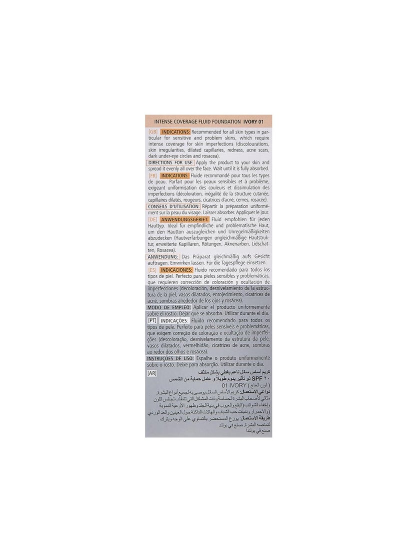 pharmaceries PHARMACERIS INENSE COVERAGE MILD FOUNDATION FLUID 01 IVORY SPF 20 30 ML - Image 3