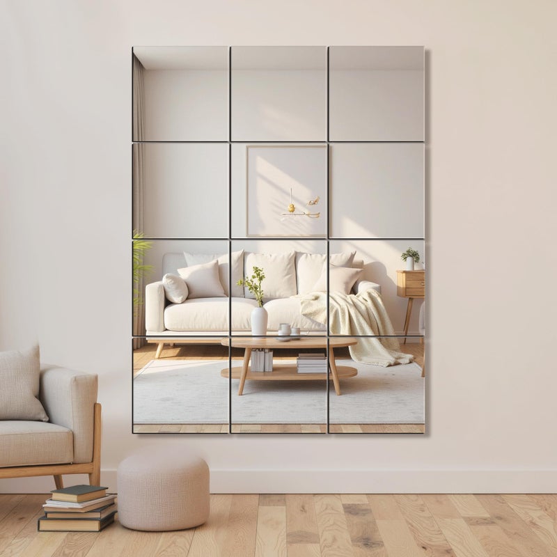 Delma Home Gym Mirrors, 12'' x 12'' Glass Mirror Tiles (12 PCS), Square Large Wall Mirror for Home Gym, Bedroom, Door,Bathroom, Frameless Mirror Sets - Image 1