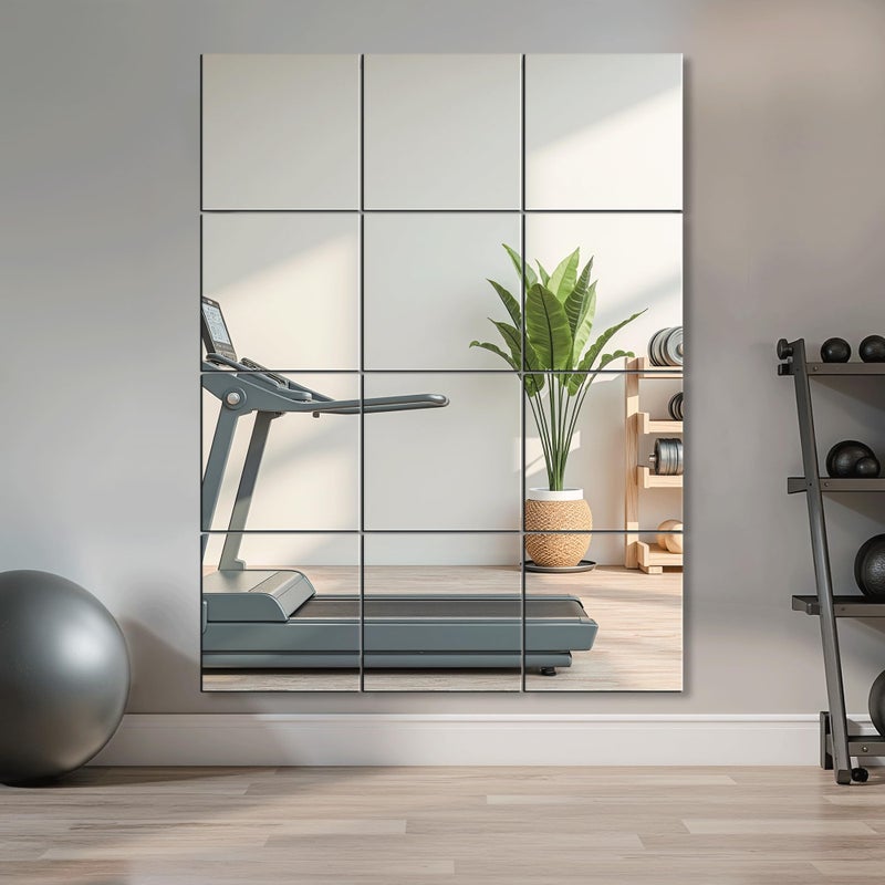 Delma Home Gym Mirrors, 12'' x 12'' Glass Mirror Tiles (12 PCS), Square Large Wall Mirror for Home Gym, Bedroom, Door,Bathroom, Frameless Mirror Sets - Image 2