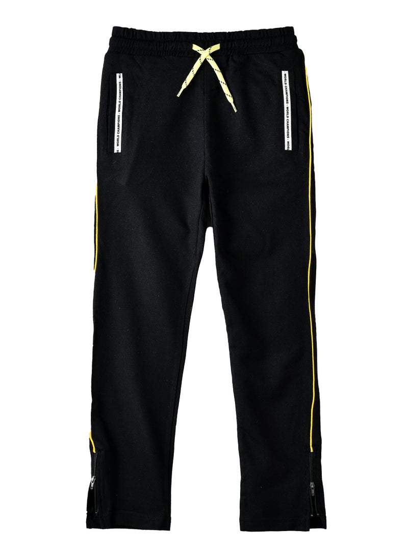 JAM Boys Black Jogger Pants with Yellow Side Stripe  - Image 1