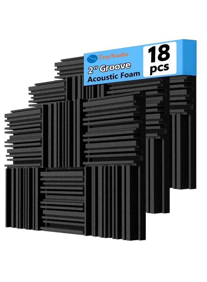 TroyStudio Thick Acoustic Foam Panels, 12 X 12 X 2 Inch 18 Pcs Broadband Sound Absorbing Foam, Dense Soundproof Padding Tile, Recording Studio Foam Absorber, Groove Decorative 3D Wall Ceiling Panel - Image 1
