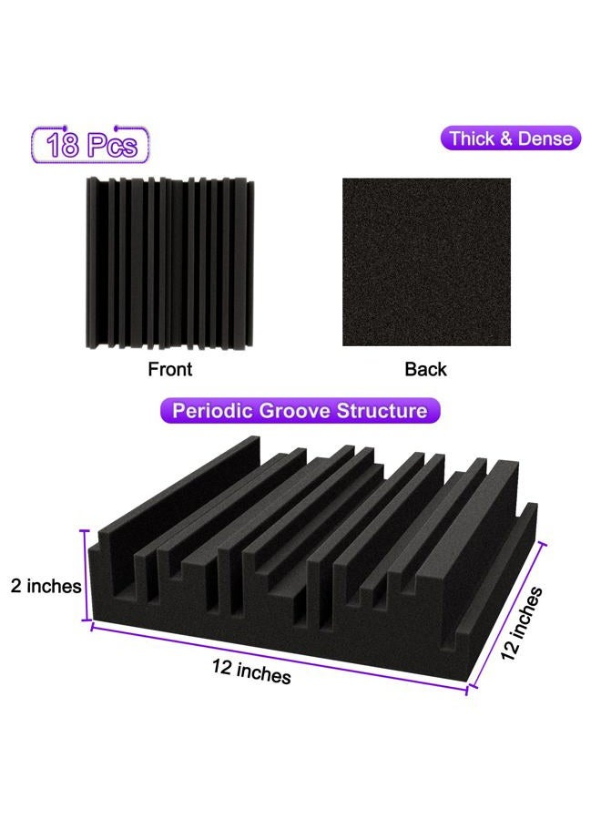 TroyStudio Thick Acoustic Foam Panels, 12 X 12 X 2 Inch 18 Pcs Broadband Sound Absorbing Foam, Dense Soundproof Padding Tile, Recording Studio Foam Absorber, Groove Decorative 3D Wall Ceiling Panel - Image 2