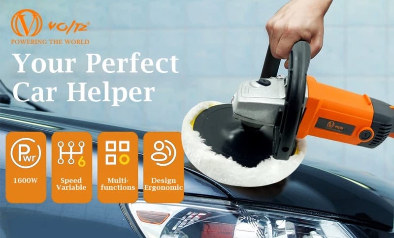 VOLTZ VZ-CP1600 Electric Hand Polisher 1600W Car Polisher, 6 Variable Speed Car Buffer 600-3000RPM,D Shape Handle Home Appliance, Furniture, Car & Boat Detailing (2Pcs Sponge & 1Pcs Woolen Pad) - Image 2