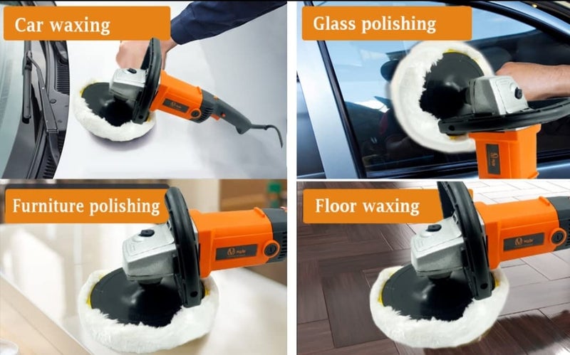VOLTZ VZ-CP1600 Electric Hand Polisher 1600W Car Polisher, 6 Variable Speed Car Buffer 600-3000RPM,D Shape Handle Home Appliance, Furniture, Car & Boat Detailing (2Pcs Sponge & 1Pcs Woolen Pad) - Image 3