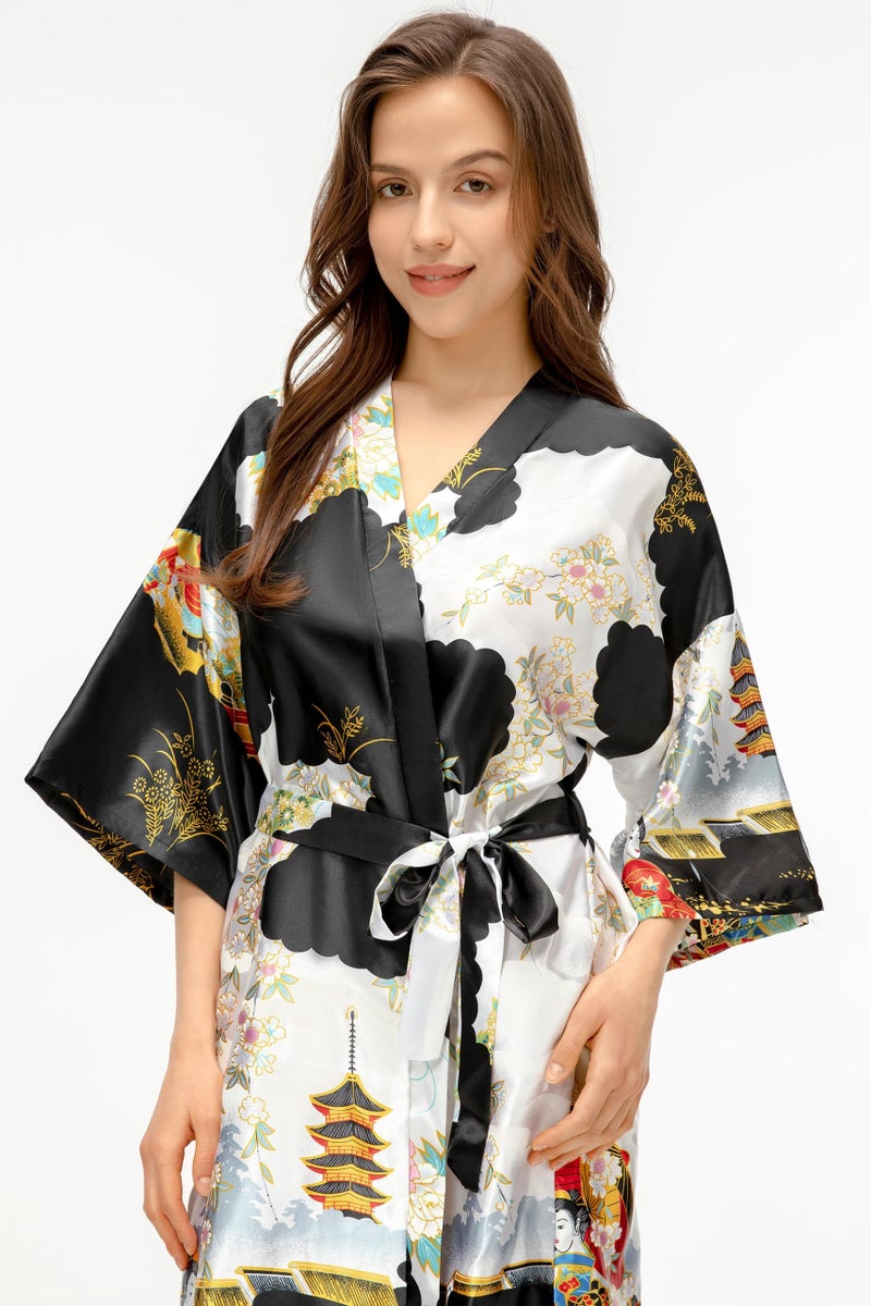 PRODESIGN Long Kimono Robe Satin Sleepwear Gradient Watercolor Silky Kimono Nightgown Bathrobe Kimono Blouse Cardigan - Image 5
