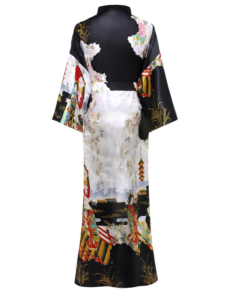 PRODESIGN Long Kimono Robe Satin Sleepwear Gradient Watercolor Silky Kimono Nightgown Bathrobe Kimono Blouse Cardigan - Image 2