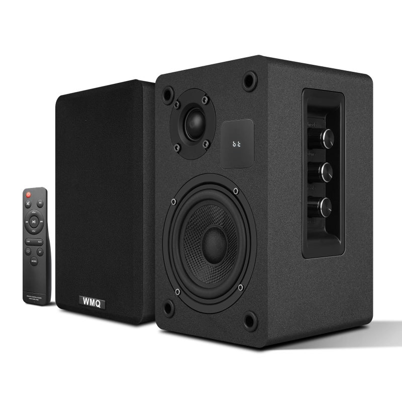 WMQ Powered Bookshelf Speaker Pair,60W Home Stereo Speakers with BT,AUX & Type-C Input, 5.5" Carbon Fiber Woofer & 1" Tweeter, Compatible with Turntable, Record Player, Desktop PC and Monitor (Black) - Image 1