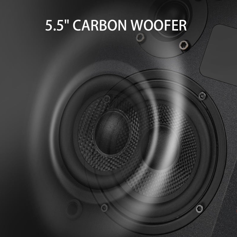 WMQ Powered Bookshelf Speaker Pair,60W Home Stereo Speakers with BT,AUX & Type-C Input, 5.5" Carbon Fiber Woofer & 1" Tweeter, Compatible with Turntable, Record Player, Desktop PC and Monitor (Black) - Image 3