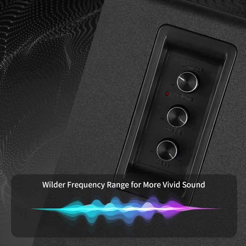 WMQ Powered Bookshelf Speaker Pair,60W Home Stereo Speakers with BT,AUX & Type-C Input, 5.5" Carbon Fiber Woofer & 1" Tweeter, Compatible with Turntable, Record Player, Desktop PC and Monitor (Black) - Image 4