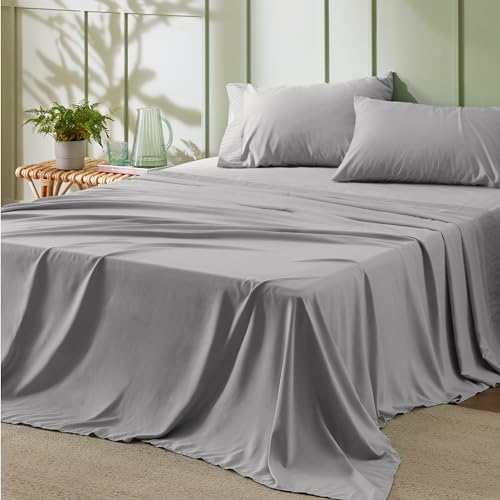 Bedsure Queen Sheet Set - 4 Pieces Soft Queen Size Sheets - Breathable & Cooling - Hotel Luxury - Easy Care Polyester Microfiber Bedding for Women, Men, Grey - Image 1