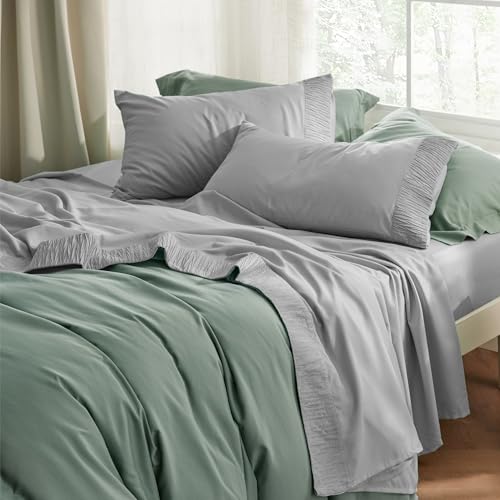 Bedsure Queen Sheet Set - 4 Pieces Soft Queen Size Sheets - Breathable & Cooling - Hotel Luxury - Easy Care Polyester Microfiber Bedding for Women, Men, Grey - Image 5
