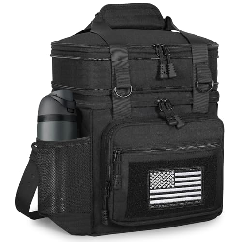 GLENKEY Double Deck Insulated Lunch Box, Expandable Large Lunch Bag Leakproof Cooler Bag Lunch Pail for Men Women Adults Work Shifts Travel Daytrip, 16L, Black - Image 1