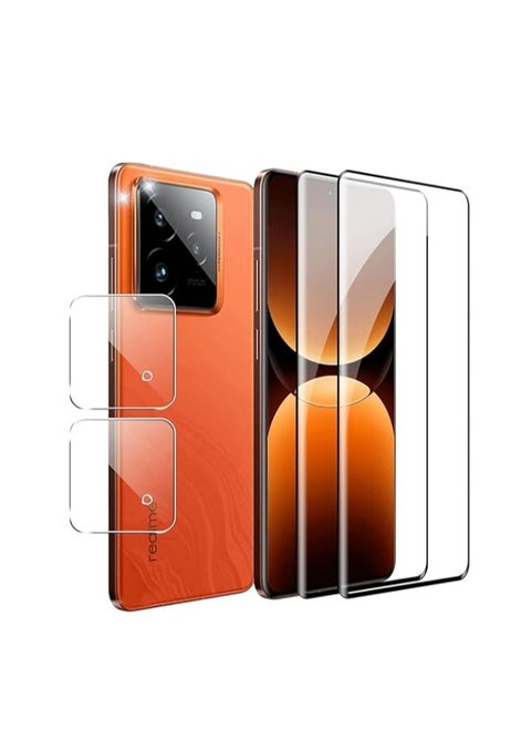 Screen Protector Compatible with Realme GT 7 Pro 5G 【2 Pack】 Tempered Glass + 【2 Pack】 Camera Lens Protector 【Maximum Coverage】 【No Bubbles】 9H Hardness Anti-scratch HD