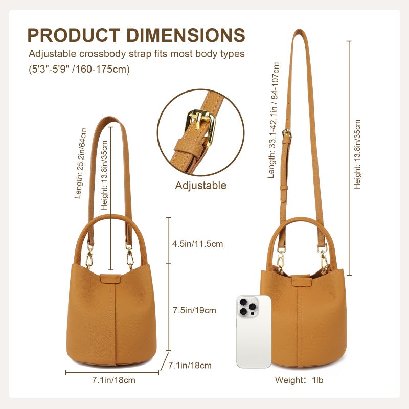 MoreFarther Bucket Bags for Women, Genuine Leather Crossbody Bags, Top-handle purses with an Adjustable Strap (Brown) - Image 2
