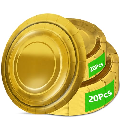 Aixuler 40Pcs Disposable Paper Plates Gold,Including 20pcs 9" and 20pcs 7" Plates,Strong and Sturdy Disposable Plates for Party, Dinner, Holiday, Picnic,Birthday Party, Dinner Table, Wedding - Image 1