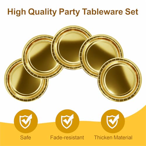 Aixuler 40Pcs Disposable Paper Plates Gold,Including 20pcs 9" and 20pcs 7" Plates,Strong and Sturdy Disposable Plates for Party, Dinner, Holiday, Picnic,Birthday Party, Dinner Table, Wedding - Image 3