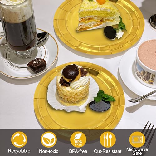 Aixuler 40Pcs Disposable Paper Plates Gold,Including 20pcs 9" and 20pcs 7" Plates,Strong and Sturdy Disposable Plates for Party, Dinner, Holiday, Picnic,Birthday Party, Dinner Table, Wedding - Image 5