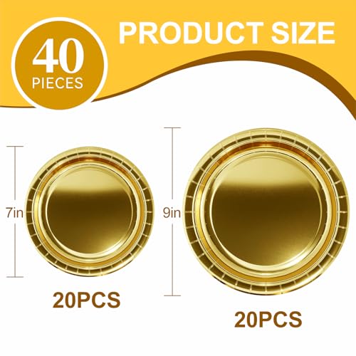 Aixuler 40Pcs Disposable Paper Plates Gold,Including 20pcs 9" and 20pcs 7" Plates,Strong and Sturdy Disposable Plates for Party, Dinner, Holiday, Picnic,Birthday Party, Dinner Table, Wedding - Image 2