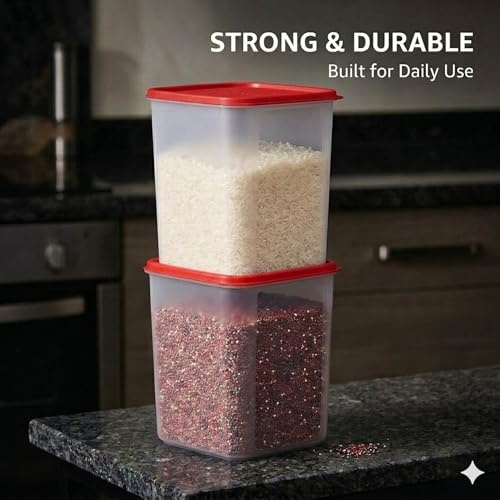 Mahaware Modular Square Plastic Kitchen Container Set, 5.5 litre, Set of 3, Red - Image 5