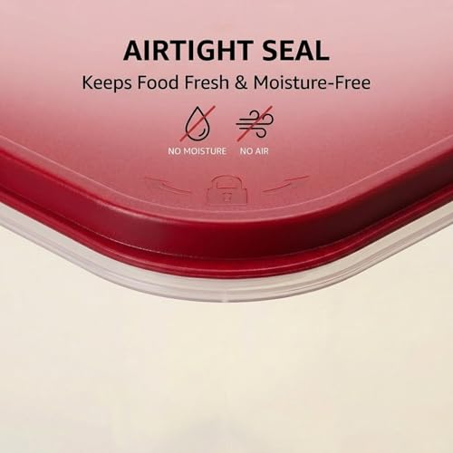 Mahaware Modular Square Plastic Kitchen Container Set, 5.5 litre, Set of 3, Red - Image 3