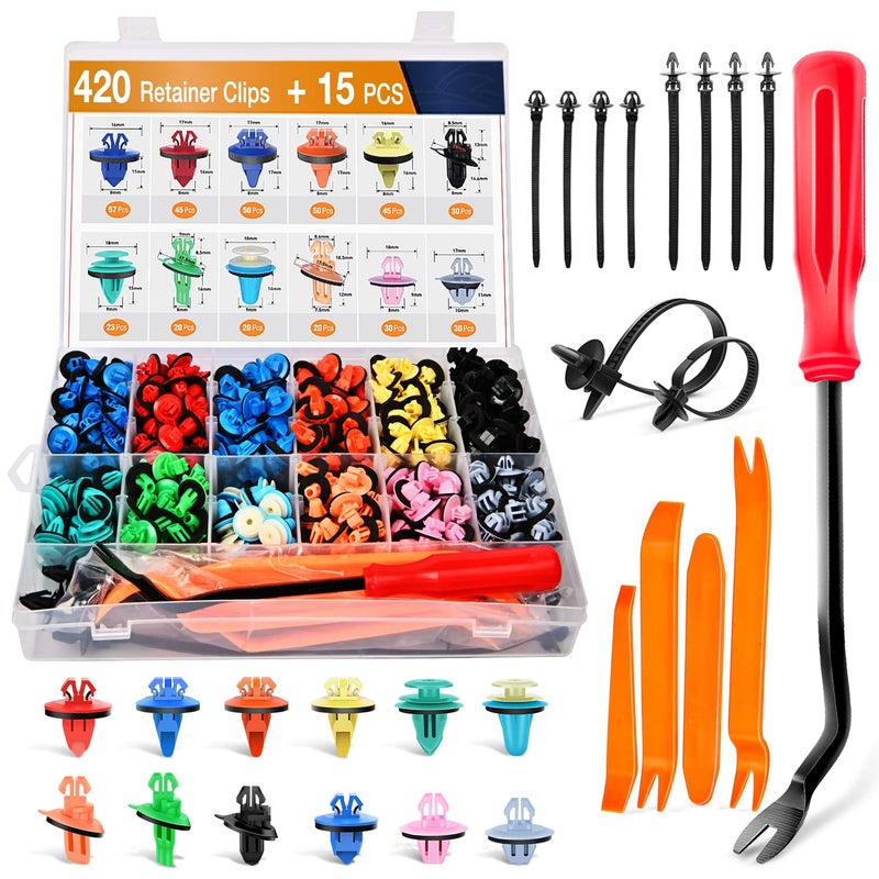GOOACC 420Pcs Fender Moulding Clips Assortment Kit with Sealer Door Trim Panel Retainer for Toyota Lexus 12 Most Popular Sizes with Car Trim Removal Tool Plastic Cable Ties - Image 1