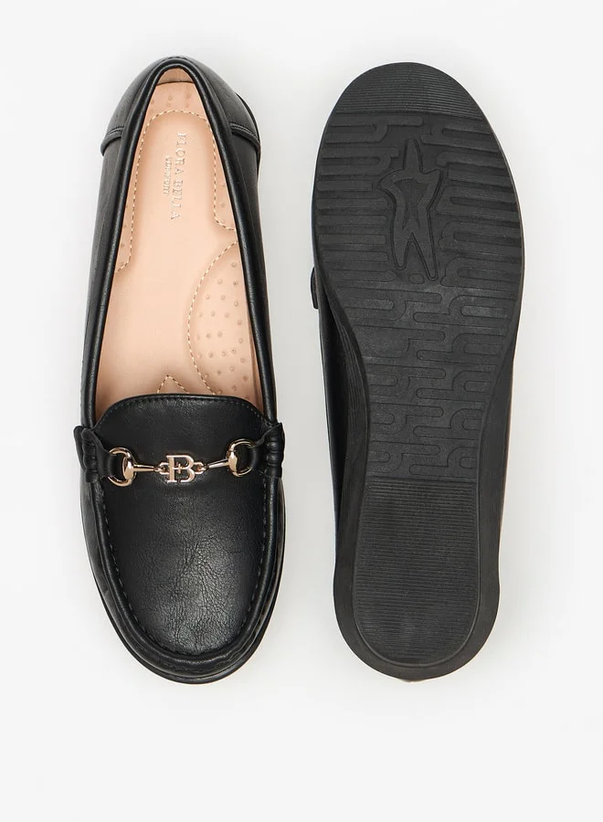 Flora Bella By Shoexpress Solid Slip-On Loafers with Wedge Heels and Metallic Accent