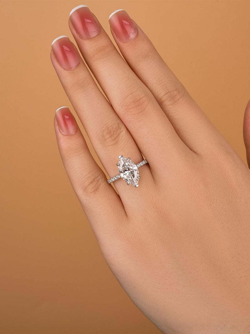 RODIFFY 3.5CT Marquise Cut Engagement Ring, AAAAA Grade Cubic Zirconia Promise Ring for Women, S925 Silver Bridal Wedding Jewelry ((Style 2) Silver, 7) - Image 3
