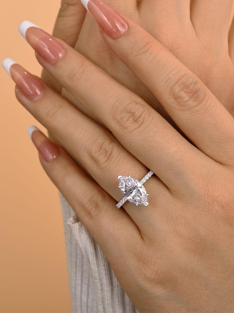 RODIFFY 3.5CT Marquise Cut Engagement Ring, AAAAA Grade Cubic Zirconia Promise Ring for Women, S925 Silver Bridal Wedding Jewelry ((Style 2) Silver, 7) - Image 4
