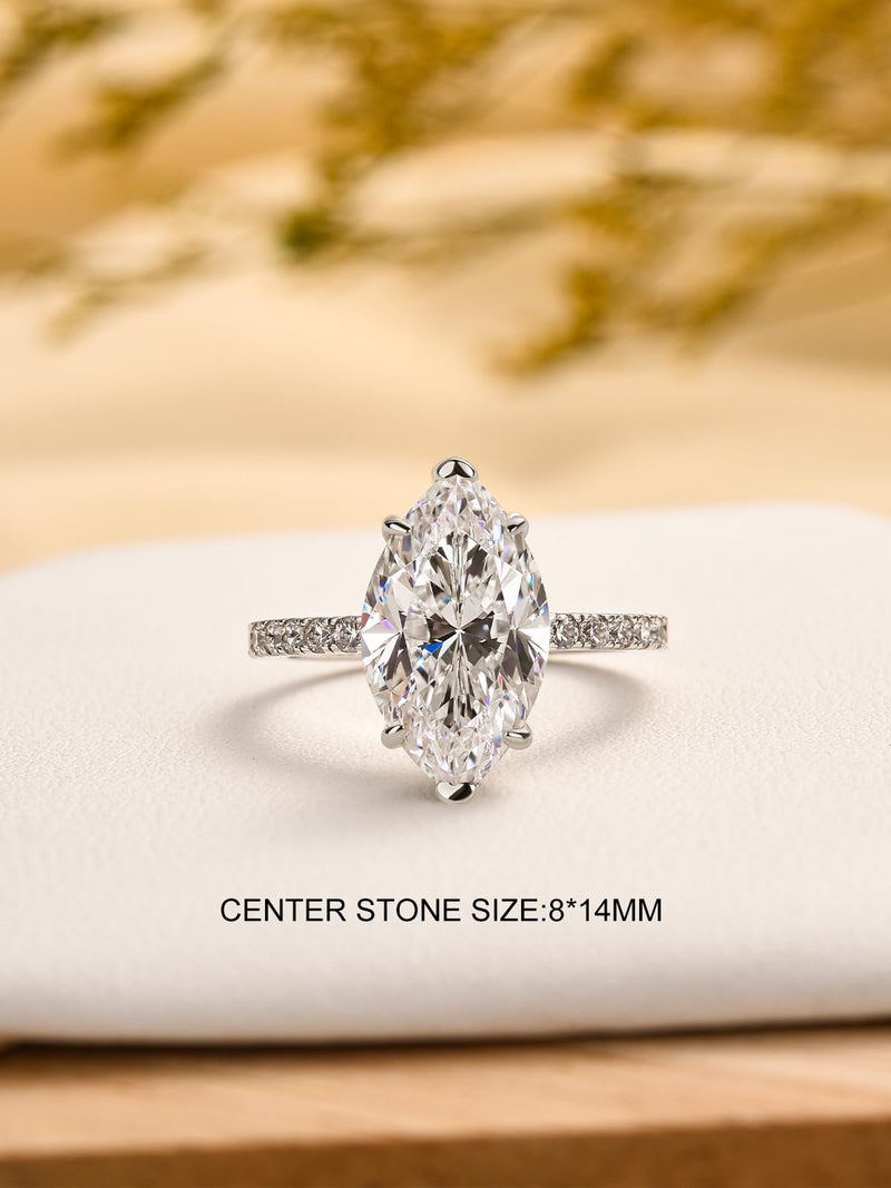 RODIFFY 3.5CT Marquise Cut Engagement Ring, AAAAA Grade Cubic Zirconia Promise Ring for Women, S925 Silver Bridal Wedding Jewelry ((Style 2) Silver, 7) - Image 2