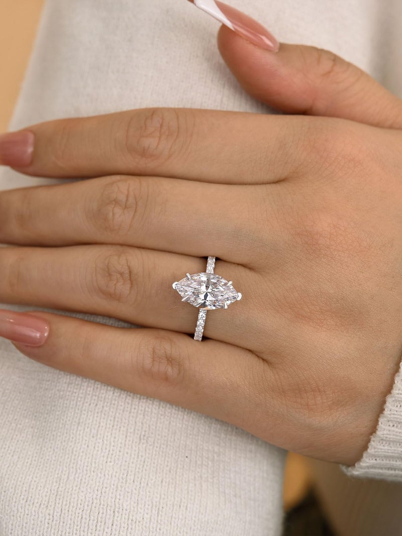 RODIFFY 3.5CT Marquise Cut Engagement Ring, AAAAA Grade Cubic Zirconia Promise Ring for Women, S925 Silver Bridal Wedding Jewelry ((Style 2) Silver, 7) - Image 5