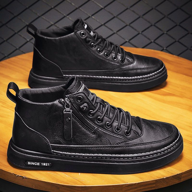 High-Top Sneakers Mens Breathable Non-Slip Chef Shoes A928 Black 