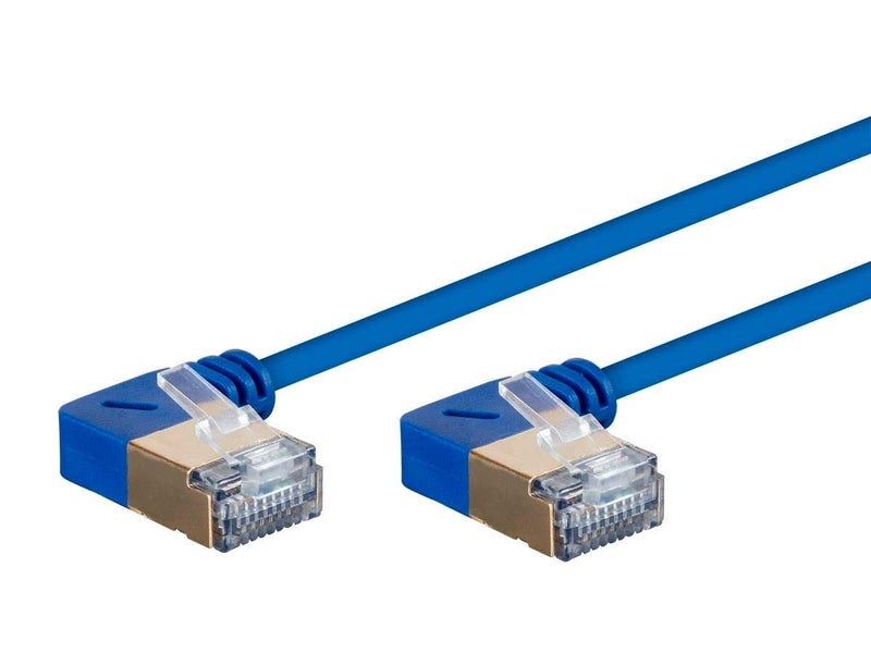 Monoprice Cat6A Ethernet Patch Cable SFTP 90Degree Angled 10G 36AWG 3 Feet Blue SlimRun Series - Image 2
