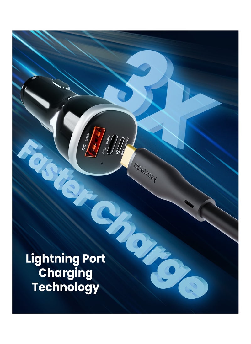 Moxedo - Moxedo 51W Ultra-Fast Car Charger PPS Technology PD 3.0 with 3 Ports USB-C/USB-A Compatible for Android, IOS and Other Smartphone Devices - Image 1