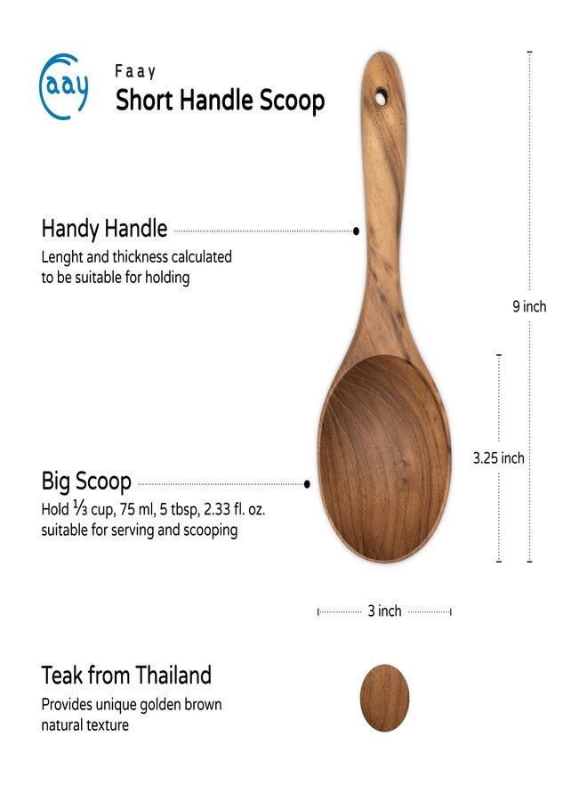 FAAY Short Handle Ladle, Eco Friendly Wooden Kitchen Tool, Hand Carved Unique Grain Server Gravy Ladle - Image 4