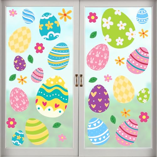 Tuzuaol Extra Large Easter Window Clings Decorations for Glass Windows, 53pcs Removable PVC Multicolor Easter Eggs Window Decals Stickers - Image 5