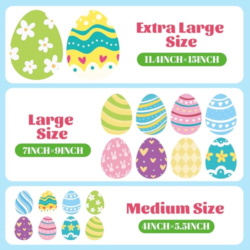 Tuzuaol Extra Large Easter Window Clings Decorations for Glass Windows, 53pcs Removable PVC Multicolor Easter Eggs Window Decals Stickers - Image 4