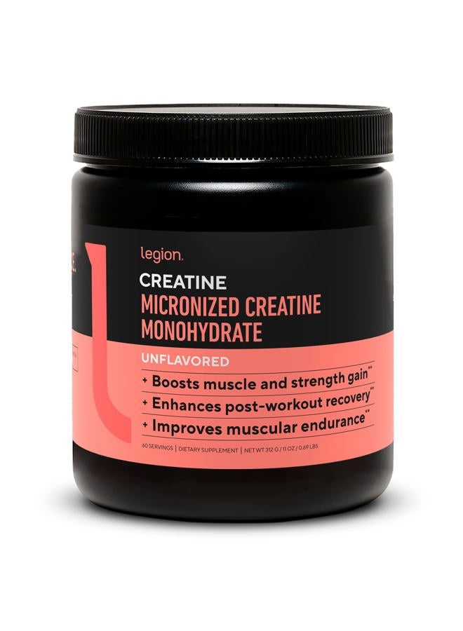 Legion Micronized Creatine Monohydrate Supplement - Clean Creatine Powder for Muscle Gain & Post Workout Recovery - Micronized Creatine Supplement for Maximum Absorption (60 Servings, Unflavored) - Image 1