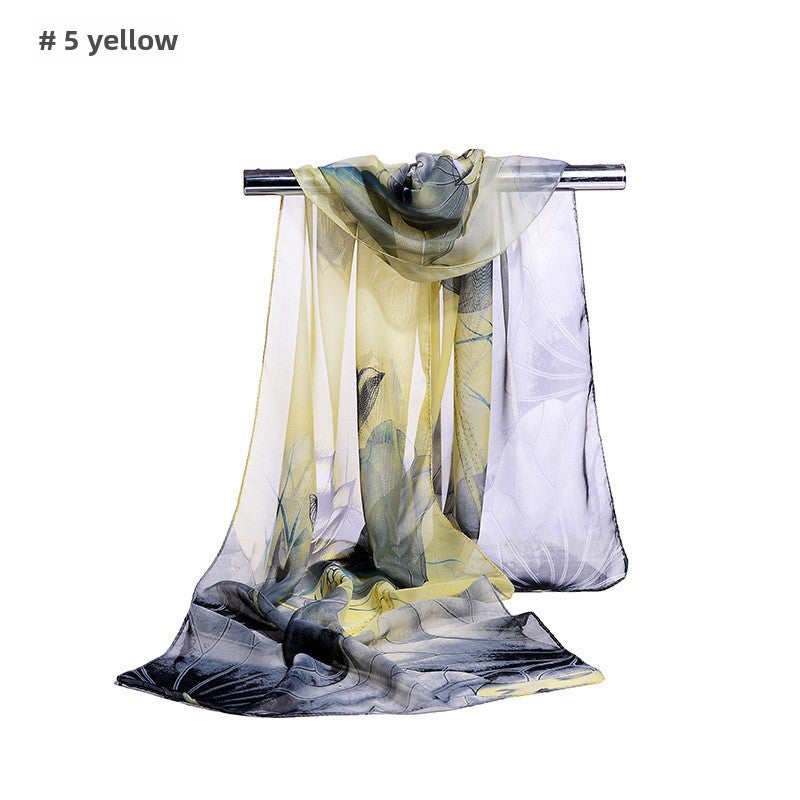 Lotus Chiffon Scarf Shawl Women Summer Print 5# Yellow  - Image 1