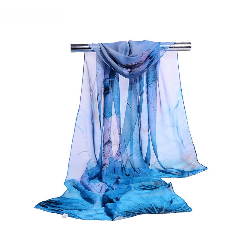 Lotus Chiffon Scarf Shawl Women Summer Print 5# Yellow  - Image 5