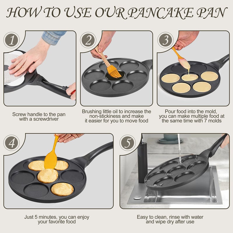 KRETAELY Pancake Pan Nonstick Pancake Griddle Mini Pancake Maker with PFOA Free Coating pancake mold Suitable for All Cooktops 1PC - Image 5