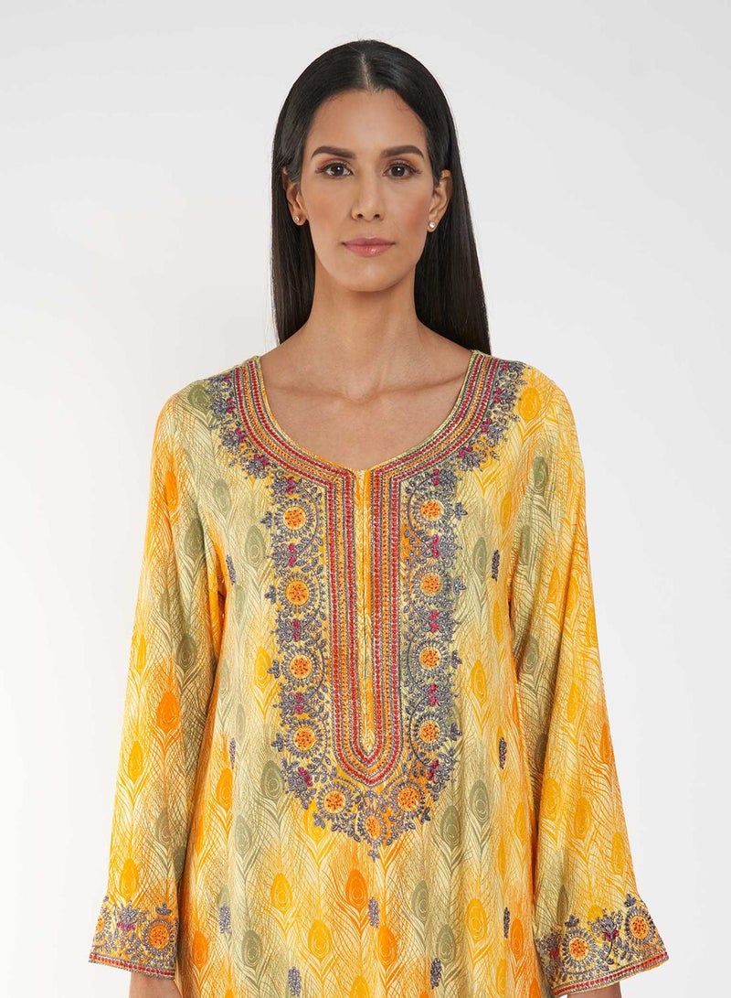 KASHKHA Printed Jalabiya with Yoke Embroidery - Image 3