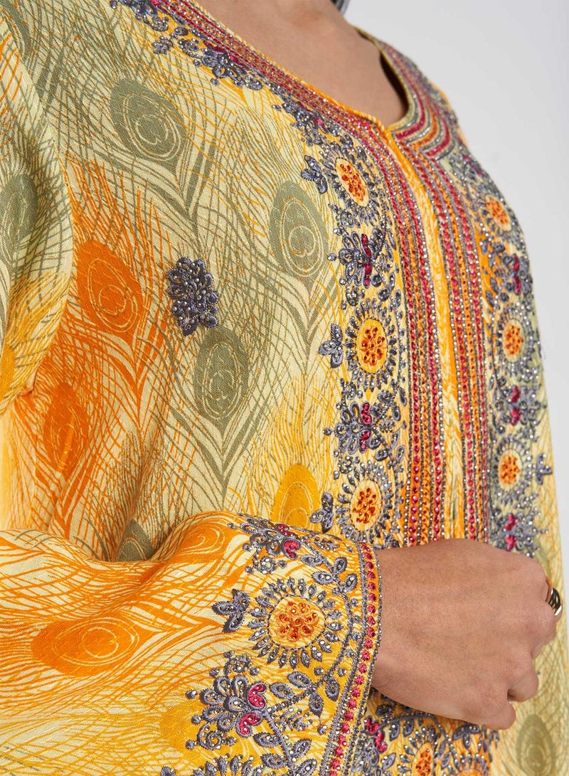 KASHKHA Printed Jalabiya with Yoke Embroidery - Image 4
