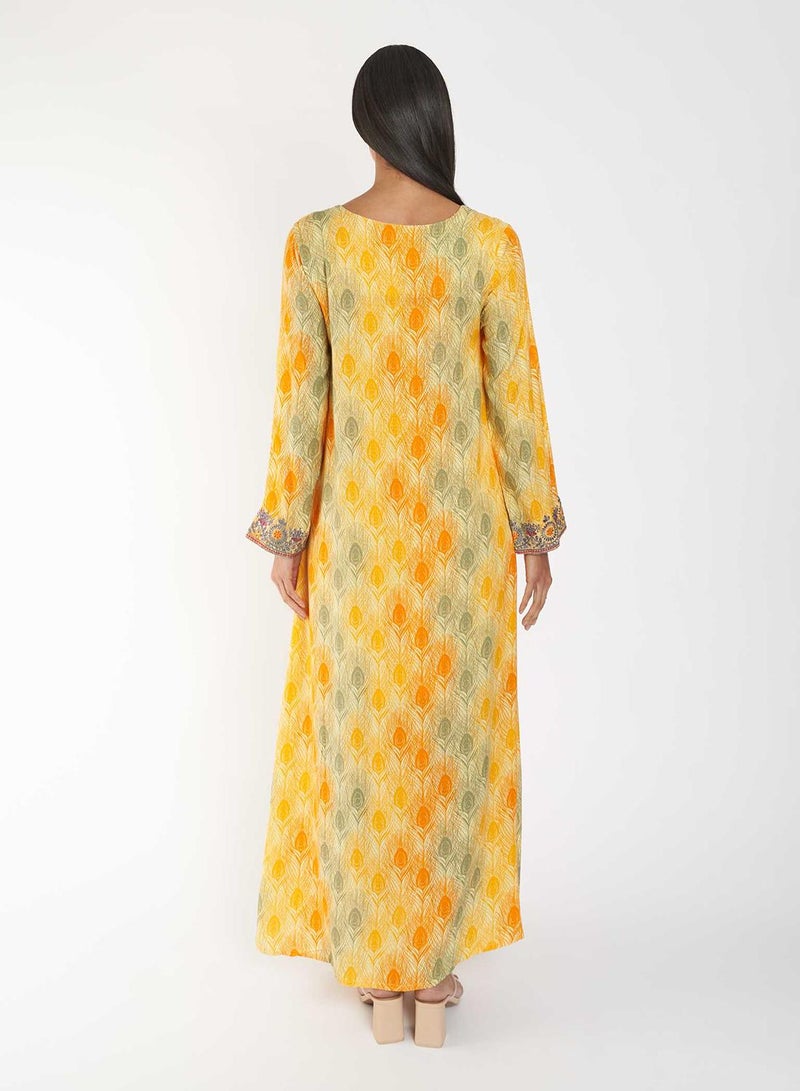 KASHKHA Printed Jalabiya with Yoke Embroidery - Image 2