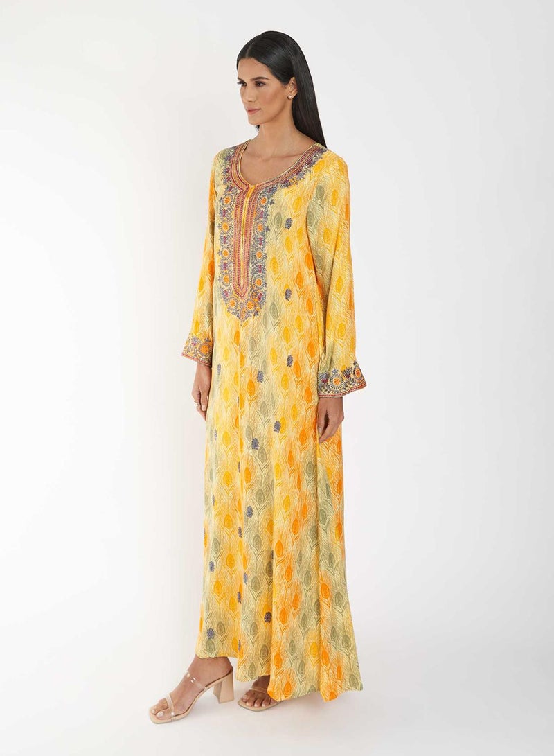 KASHKHA Printed Jalabiya with Yoke Embroidery - Image 5