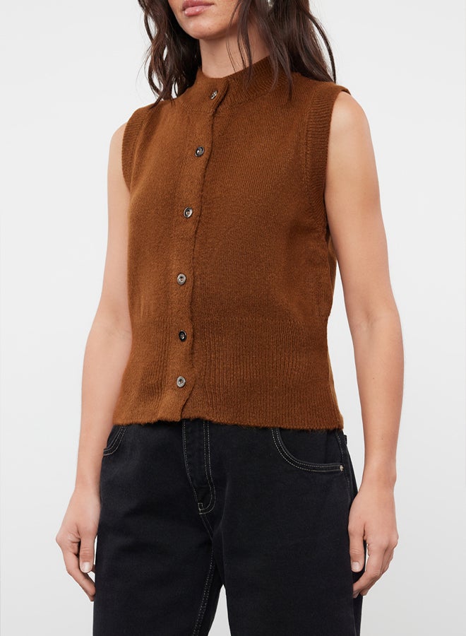 trendyol Limited Edition Brown Soft Textured Knitwear Vest - Image 4