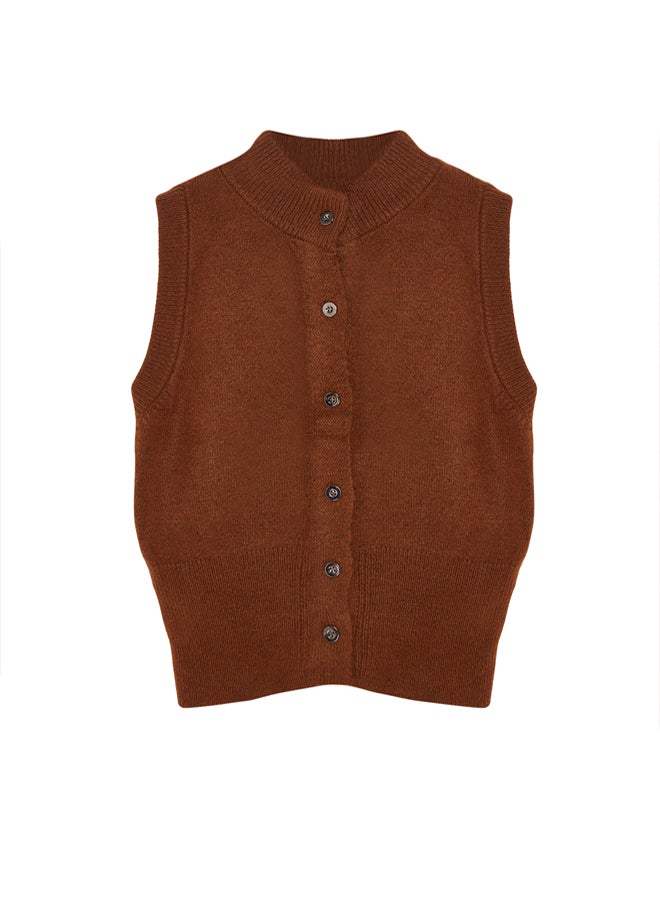 trendyol Limited Edition Brown Soft Textured Knitwear Vest - Image 5