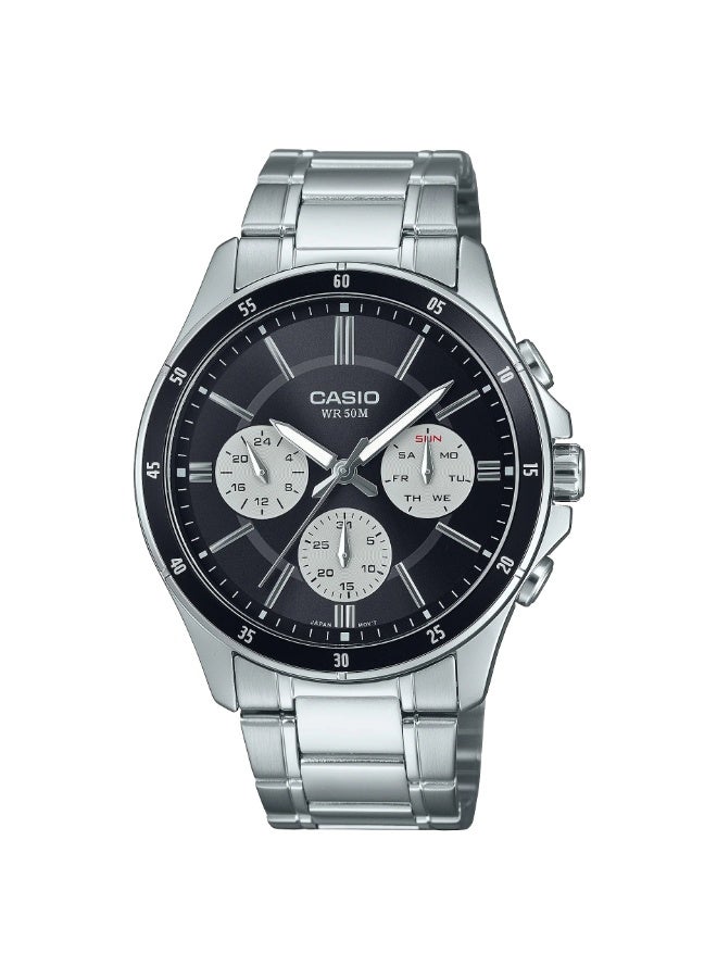 Casio Men's Chronograph Analog Watch – Black Dial, Silver Stainless Steel Strap - Image 1