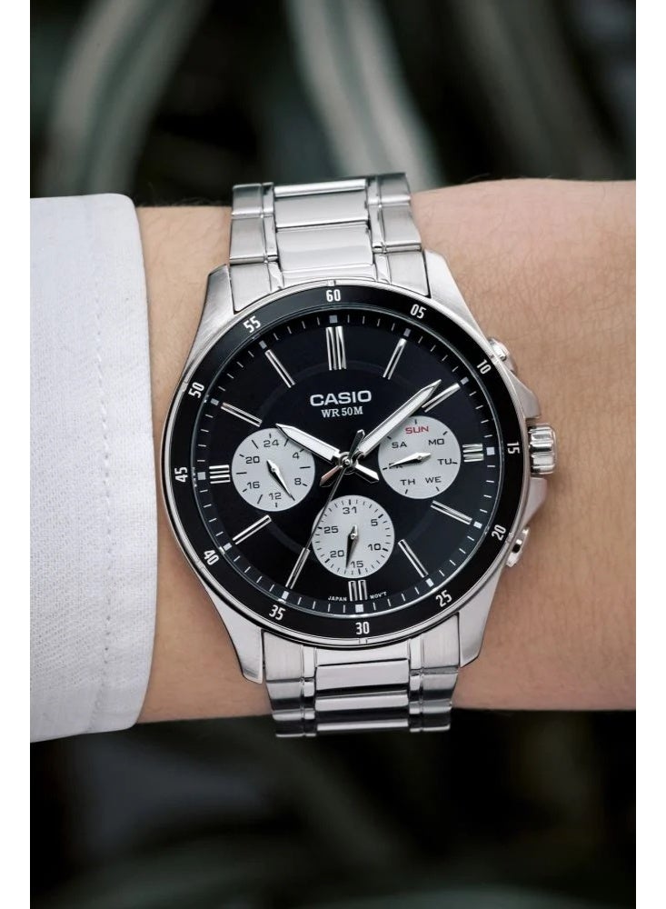 Casio Men's Chronograph Analog Watch – Black Dial, Silver Stainless Steel Strap - Image 5