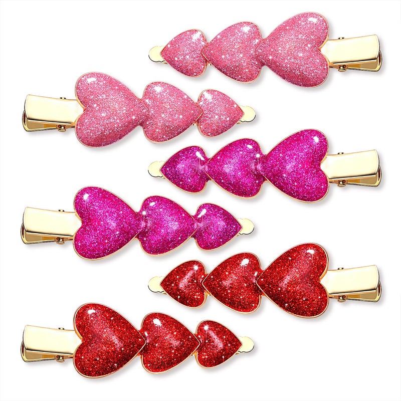 Valentines Day Hair Clips Glitter Heart Shape Alligator Metal Clip Sparkle Rhinestone Enamel Love Heart Hairpins Sweet Triple Heart Hair Barrettes for Women Girls Styling Hair Accessory